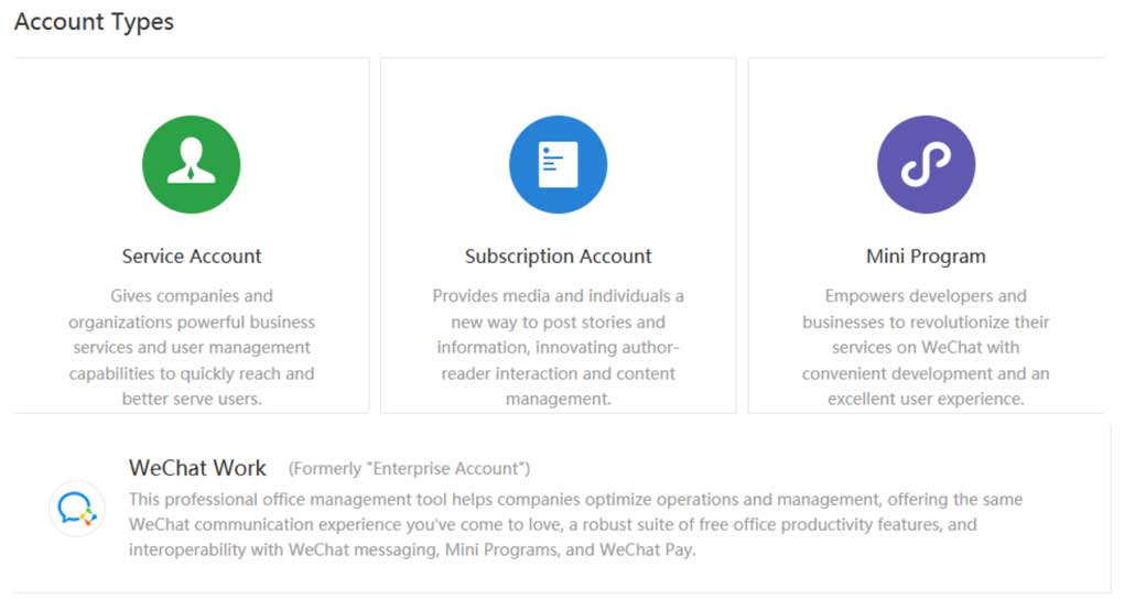 WeChat eCommerce: official account types